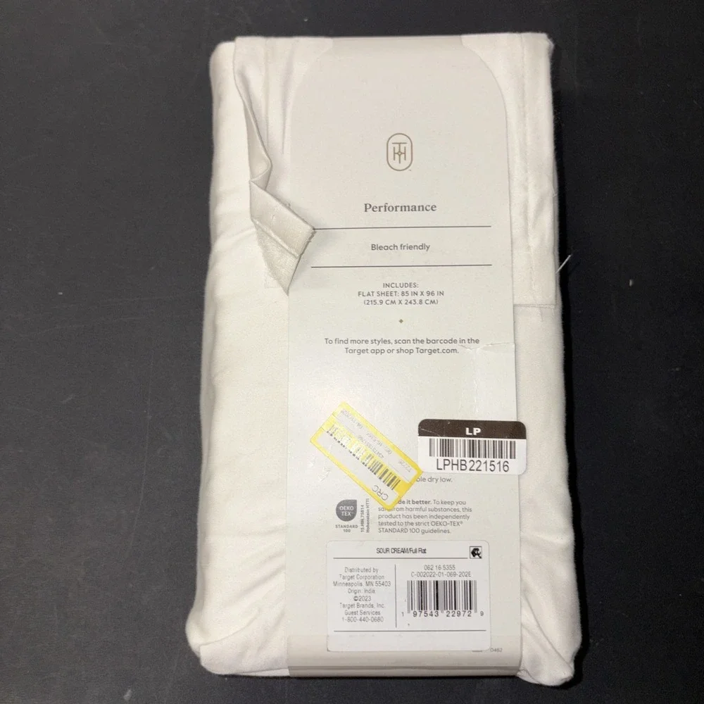 Threshold FULL Performance Flat Sheet Silky Soft Sateen SOUR CREAM 400 TC 20477